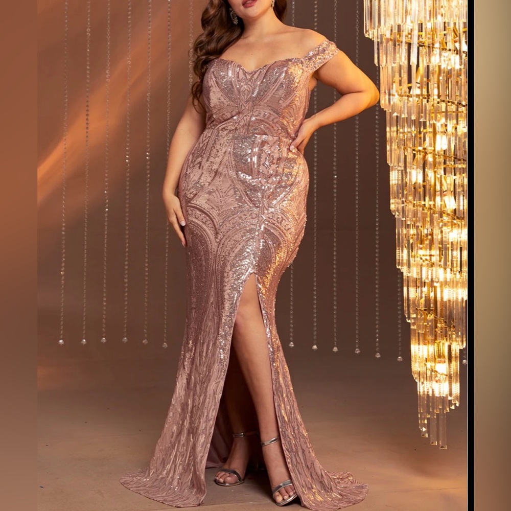 #719 & #145 Rose gold sequin Sweetheart Neckline Mermaid Gown - 4X/24W